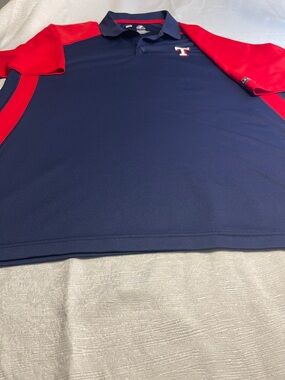 Majestic Navy and Red Texas Rangers Polo Shirt